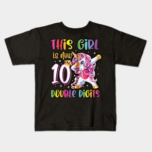 This Girl Is Now 10 Double Digits 10th Birthday Unicorn Kids T-Shirt